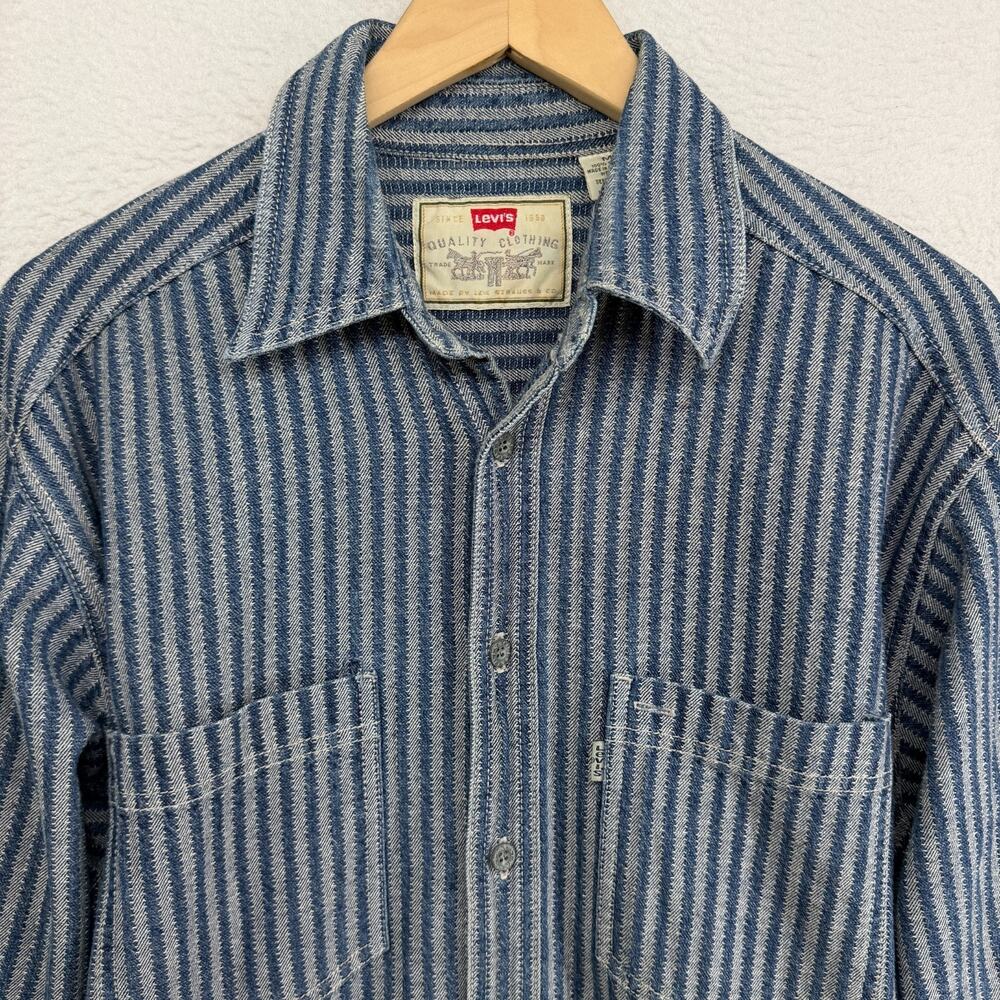 LEVIS Shirt Men M Railroad Hickory Striped Button Up White Tab Cotton HK VTG - Picture 5 of 11